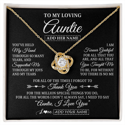 Love Knot Necklace 18K Yellow Gold Finish | 1 | Personalized To My Loving Auntie Necklace From Niece You've Help My Hand Auntie Gift From Nephew Auntie Birthday Gifts Mothers Day Custom Gift Box Message Card | https://siriusteestore.