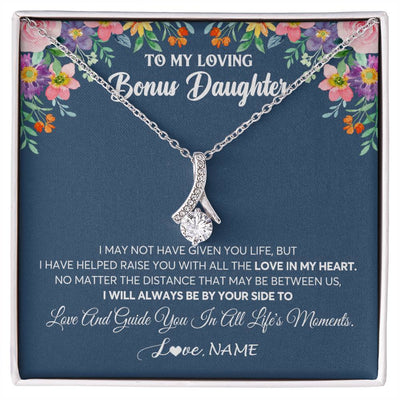 Alluring Beauty Necklace 14K White Gold Finish | 1 | Personalized To My Loving Bonus Daughter Necklace From Stepmom No Matter The Distance Stepdaughter Birthday Christmas Jewelry Customized Gift Box Message Card | siriusteestore