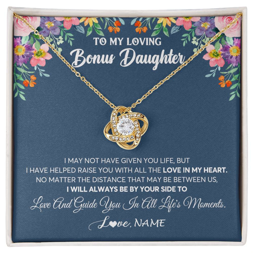 Love Knot Necklace 18K Yellow Gold Finish | 1 | Personalized To My Loving Bonus Daughter Necklace From Stepmom No Matter The Distance Stepdaughter Birthday Christmas Jewelry Customized Gift Box Message Card | siriusteestore