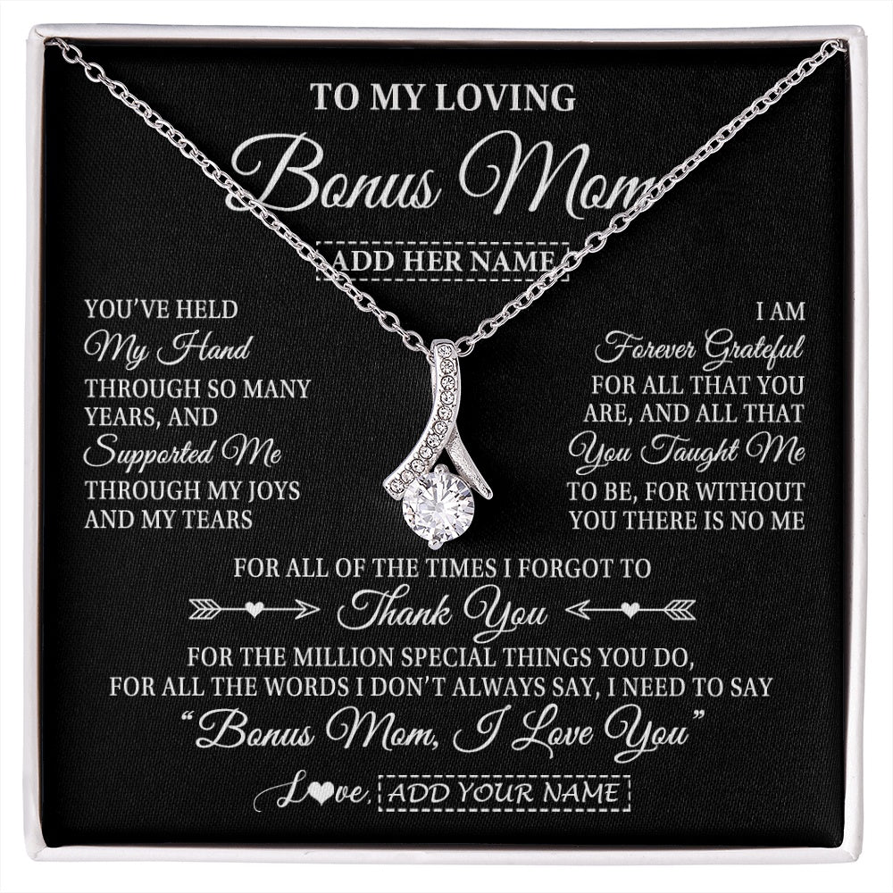 Alluring Beauty Necklace 14K White Gold Finish | 1 | Personalized To My Loving Bonus Mom Necklace From Stepdaughter You've Help My Hand Stepmom Gift Step Mom Birthday Gifts Mothers Day Gift Box Message Card | https://siriusteestore.