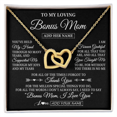 Interlocking Hearts Necklace 18K Yellow Gold Finish | 1 | Personalized To My Loving Bonus Mom Necklace From Stepdaughter You've Help My Hand Stepmom Gift Step Mom Birthday Gifts Mothers Day Gift Box Message Card | https://siriusteestore.