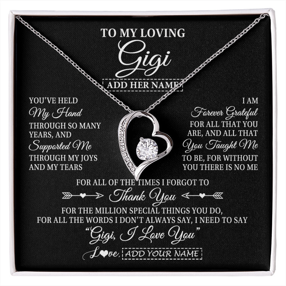 Forever Love Necklace 14K White Gold Finish | 1 | Personalized To My Loving Gigi Necklace From Granddaughter You've Help My Hand Gigi Gift From Grandson Gigi Birthday Gifts Mothers Day Gift Box Message Card | https://siriusteestore.