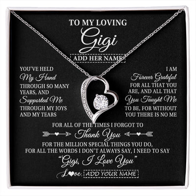 Forever Love Necklace 14K White Gold Finish | 1 | Personalized To My Loving Gigi Necklace From Granddaughter You've Help My Hand Gigi Gift From Grandson Gigi Birthday Gifts Mothers Day Gift Box Message Card | https://siriusteestore.
