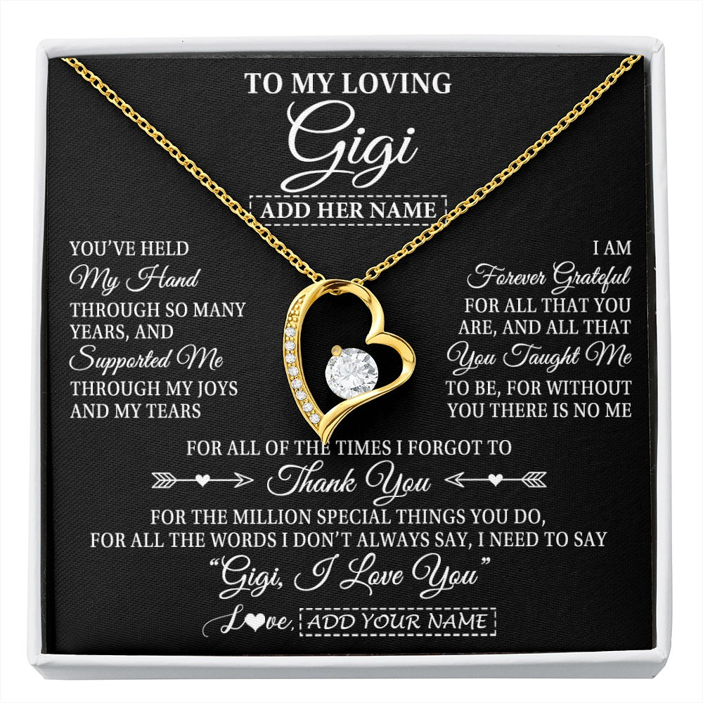 Forever Love Necklace 18K Yellow Gold Finish | 1 | Personalized To My Loving Gigi Necklace From Granddaughter You've Help My Hand Gigi Gift From Grandson Gigi Birthday Gifts Mothers Day Gift Box Message Card | https://siriusteestore.