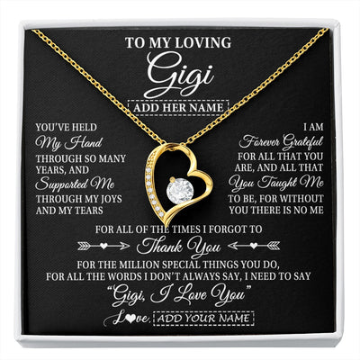 Forever Love Necklace 18K Yellow Gold Finish | 1 | Personalized To My Loving Gigi Necklace From Granddaughter You've Help My Hand Gigi Gift From Grandson Gigi Birthday Gifts Mothers Day Gift Box Message Card | https://siriusteestore.