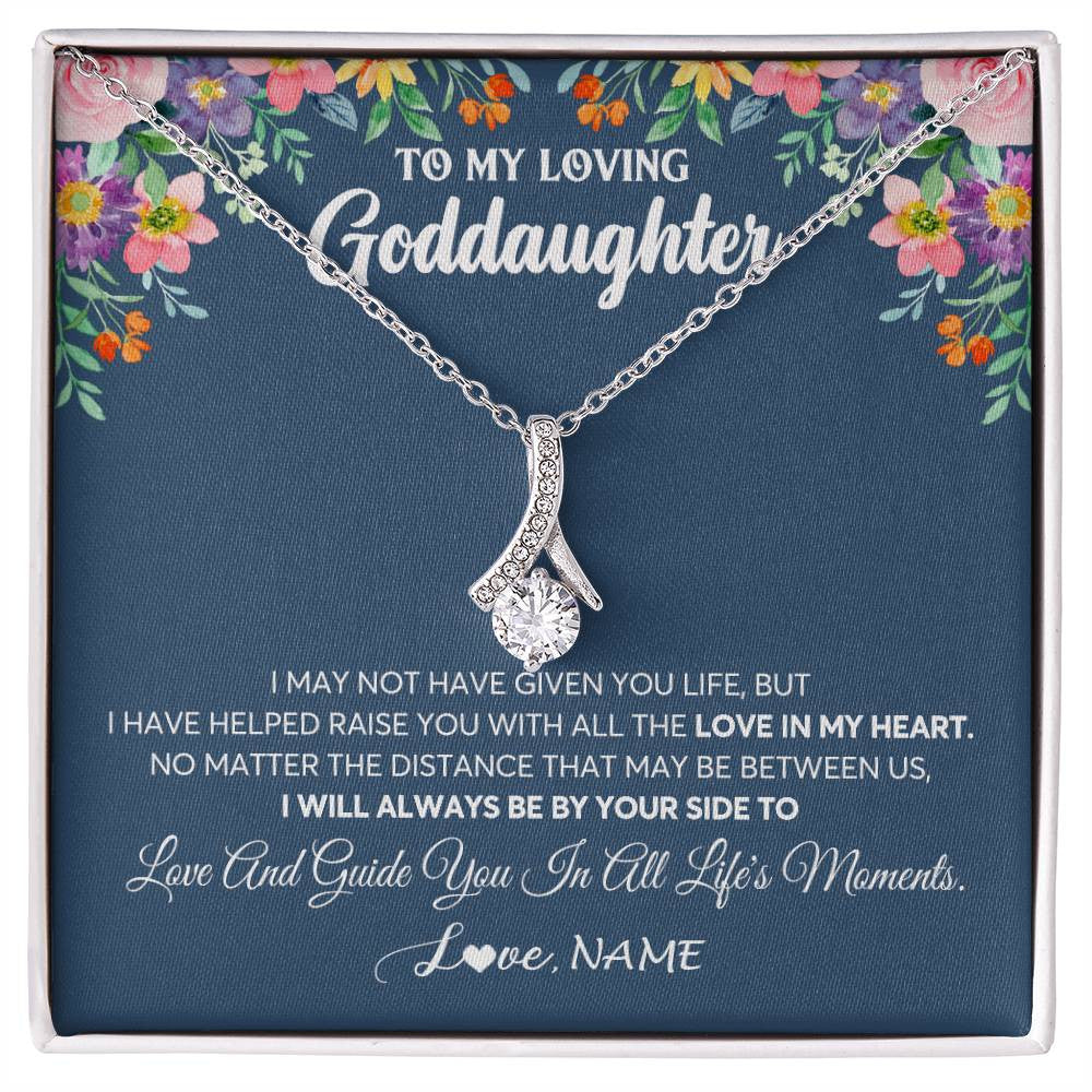 Alluring Beauty Necklace 14K White Gold Finish | 1 | Personalized To My Loving Goddaughter Necklace From Godmother No Matter The Distance Goddaughter Birthday Christmas Jewelry Customized Gift Box Message Card | siriusteestore