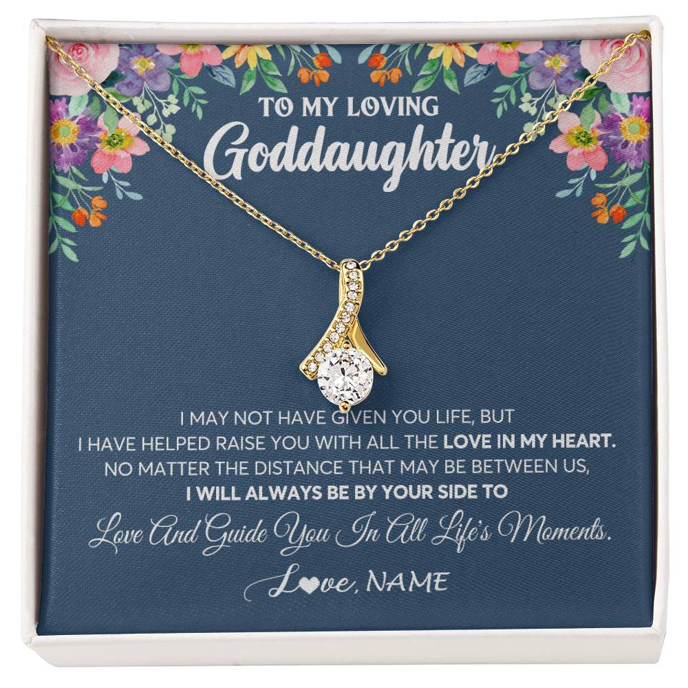 Alluring Beauty Necklace 18K Yellow Gold Finish | 1 | Personalized To My Loving Goddaughter Necklace From Godmother No Matter The Distance Goddaughter Birthday Christmas Jewelry Customized Gift Box Message Card | siriusteestore