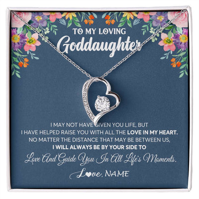 Forever Love Necklace 14K White Gold Finish | 1 | Personalized To My Loving Goddaughter Necklace From Godmother No Matter The Distance Goddaughter Birthday Christmas Jewelry Customized Gift Box Message Card | siriusteestore