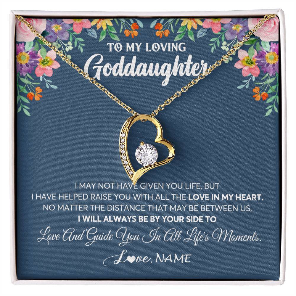 Forever Love Necklace 18K Yellow Gold Finish | 1 | Personalized To My Loving Goddaughter Necklace From Godmother No Matter The Distance Goddaughter Birthday Christmas Jewelry Customized Gift Box Message Card | siriusteestore