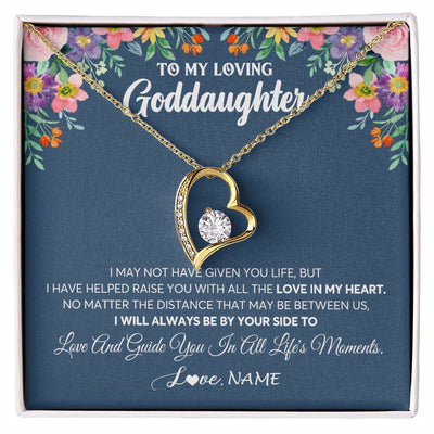 Forever Love Necklace 18K Yellow Gold Finish | 1 | Personalized To My Loving Goddaughter Necklace From Godmother No Matter The Distance Goddaughter Birthday Christmas Jewelry Customized Gift Box Message Card | siriusteestore