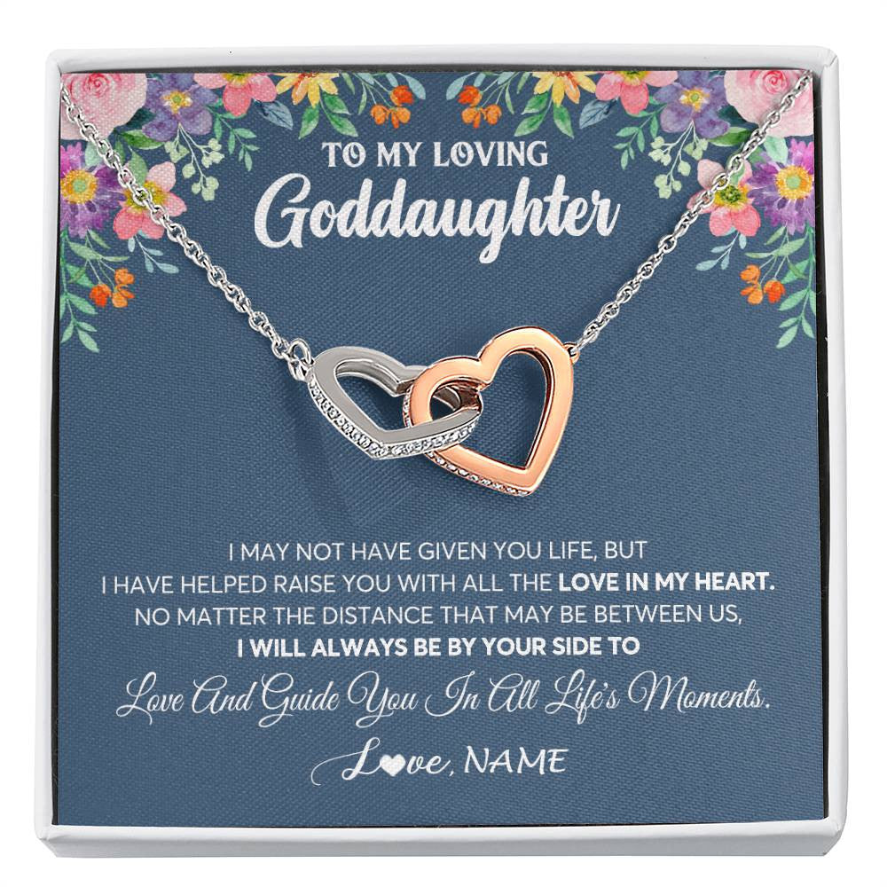 Interlocking Hearts Necklace Stainless Steel & Rose Gold Finish | 1 | Personalized To My Loving Goddaughter Necklace From Godmother No Matter The Distance Goddaughter Birthday Christmas Jewelry Customized Gift Box Message Card | siriusteestore