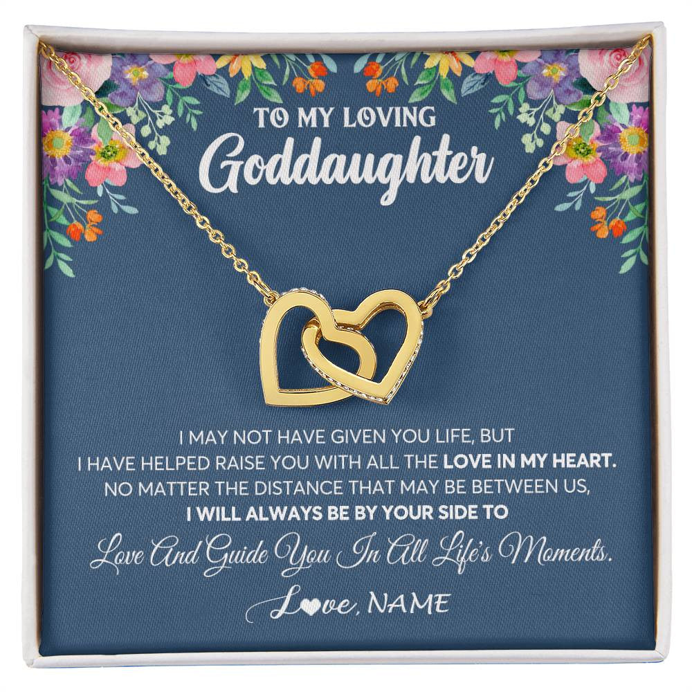 Interlocking Hearts Necklace 18K Yellow Gold Finish | 1 | Personalized To My Loving Goddaughter Necklace From Godmother No Matter The Distance Goddaughter Birthday Christmas Jewelry Customized Gift Box Message Card | siriusteestore
