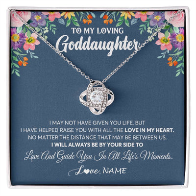 Love Knot Necklace 14K White Gold Finish | 1 | Personalized To My Loving Goddaughter Necklace From Godmother No Matter The Distance Goddaughter Birthday Christmas Jewelry Customized Gift Box Message Card | siriusteestore