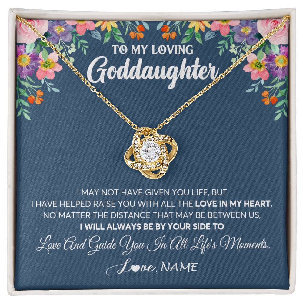 Love Knot Necklace 18K Yellow Gold Finish | 1 | Personalized To My Loving Goddaughter Necklace From Godmother No Matter The Distance Goddaughter Birthday Christmas Jewelry Customized Gift Box Message Card | siriusteestore