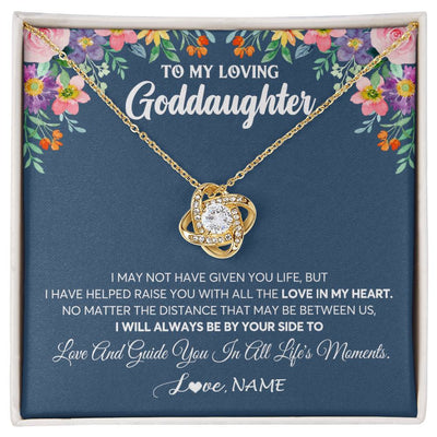 Love Knot Necklace 18K Yellow Gold Finish | 1 | Personalized To My Loving Goddaughter Necklace From Godmother No Matter The Distance Goddaughter Birthday Christmas Jewelry Customized Gift Box Message Card | siriusteestore