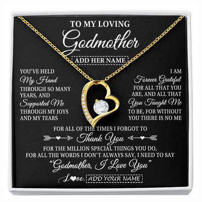 Forever Love Necklace 18K Yellow Gold Finish | 1 | Personalized To My Loving Godmother Necklace From Niece You've Help My Hand Aunt Gift From Godchild Godmother Birthday Gifts Mothers Day Gift Box Message Card | https://siriusteestore.