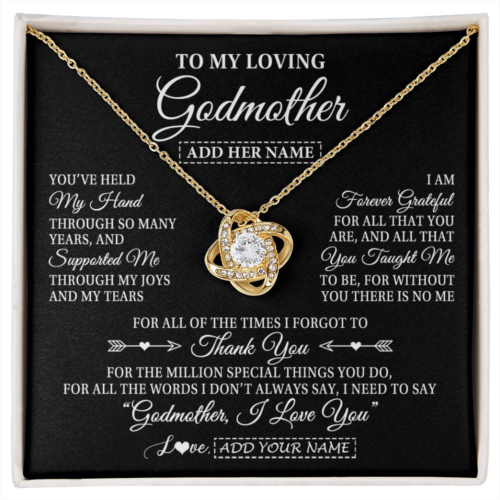 Love Knot Necklace 18K Yellow Gold Finish | 1 | Personalized To My Loving Godmother Necklace From Niece You've Help My Hand Aunt Gift From Godchild Godmother Birthday Gifts Mothers Day Gift Box Message Card | https://siriusteestore.
