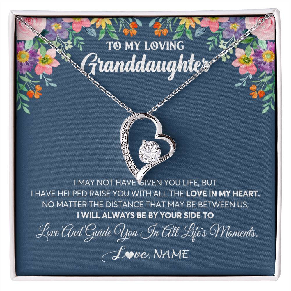 Forever Love Necklace 14K White Gold Finish | 1 | Personalized To My Loving Granddaughter Necklace From Grandma No Matter The Distance Granddaughter Birthday Christmas Jewelry Customized Gift Box Message Card | siriusteestore