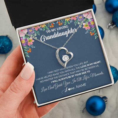 Forever Love Necklace 14K White Gold Finish | 2 | Personalized To My Loving Granddaughter Necklace From Grandma No Matter The Distance Granddaughter Birthday Christmas Jewelry Customized Gift Box Message Card | siriusteestore