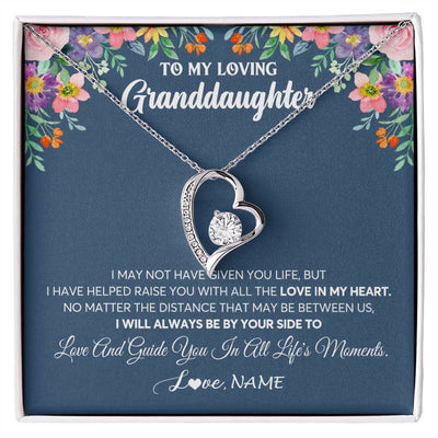 Forever Love Necklace 14K White Gold Finish | 1 | Personalized To My Loving Granddaughter Necklace From Grandma No Matter The Distance Granddaughter Birthday Christmas Jewelry Customized Gift Box Message Card | siriusteestore