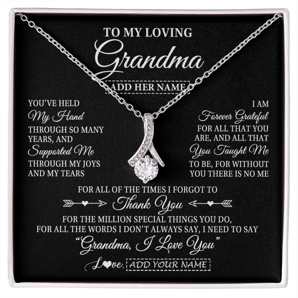 Alluring Beauty Necklace 14K White Gold Finish | 1 | Personalized To My Loving Grandma Necklace From Granddaughter You've Help My Hand Grandma Gift From Grandson Grandma Birthday Mothers Day Gift Box Message Card | https://siriusteestore.