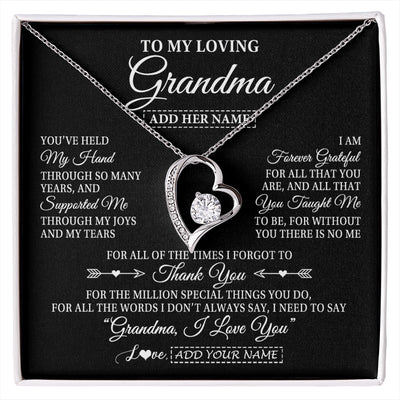 Forever Love Necklace 14K White Gold Finish | 1 | Personalized To My Loving Grandma Necklace From Granddaughter You've Help My Hand Grandma Gift From Grandson Grandma Birthday Mothers Day Gift Box Message Card | https://siriusteestore.