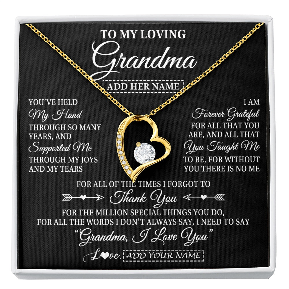 Forever Love Necklace 18K Yellow Gold Finish | 1 | Personalized To My Loving Grandma Necklace From Granddaughter You've Help My Hand Grandma Gift From Grandson Grandma Birthday Mothers Day Gift Box Message Card | https://siriusteestore.