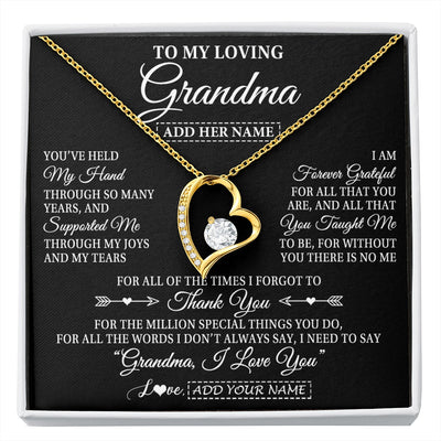 Forever Love Necklace 18K Yellow Gold Finish | 1 | Personalized To My Loving Grandma Necklace From Granddaughter You've Help My Hand Grandma Gift From Grandson Grandma Birthday Mothers Day Gift Box Message Card | https://siriusteestore.