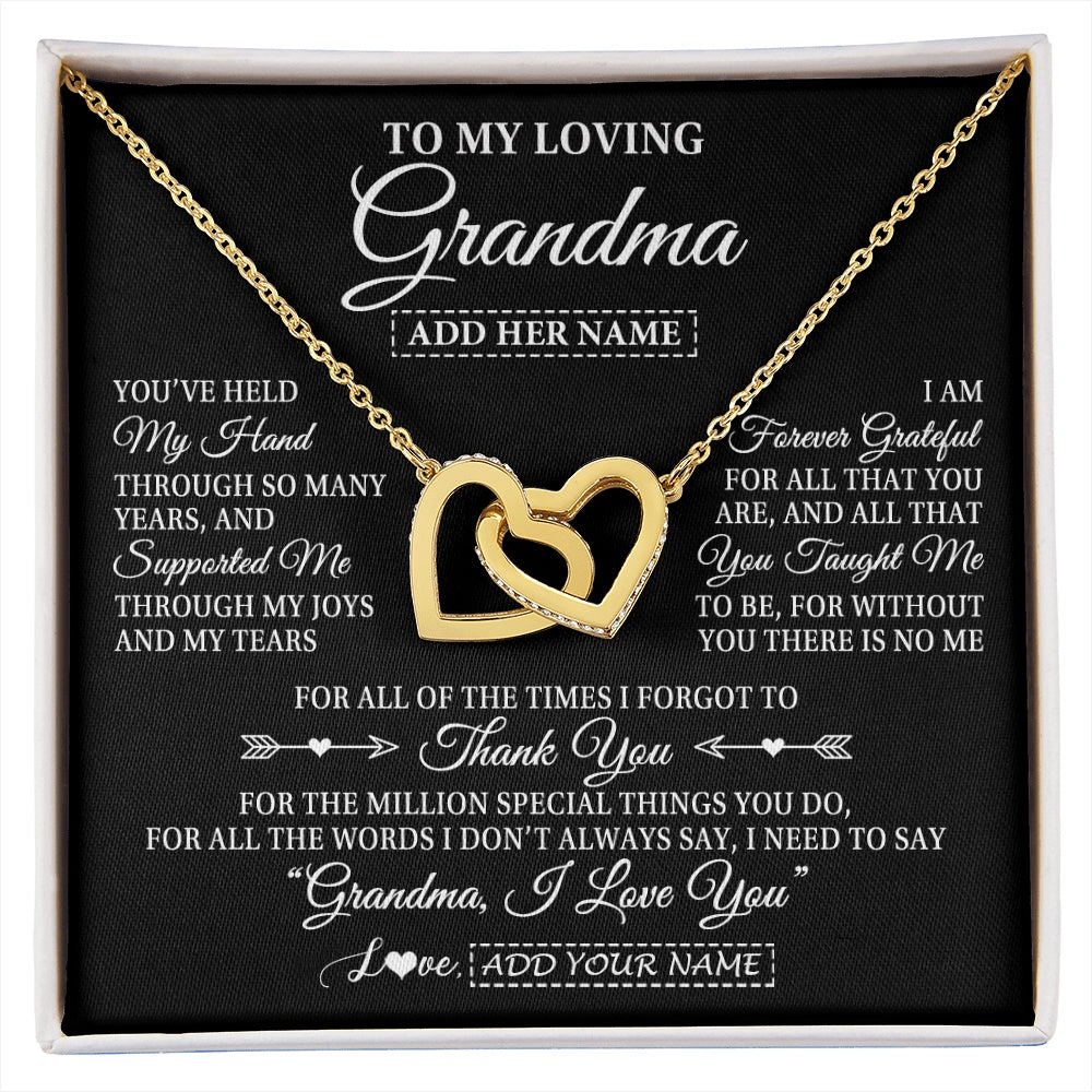 Interlocking Hearts Necklace 18K Yellow Gold Finish | 1 | Personalized To My Loving Grandma Necklace From Granddaughter You've Help My Hand Grandma Gift From Grandson Grandma Birthday Mothers Day Gift Box Message Card | https://siriusteestore.