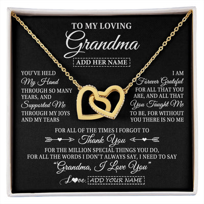 Interlocking Hearts Necklace 18K Yellow Gold Finish | 1 | Personalized To My Loving Grandma Necklace From Granddaughter You've Help My Hand Grandma Gift From Grandson Grandma Birthday Mothers Day Gift Box Message Card | https://siriusteestore.
