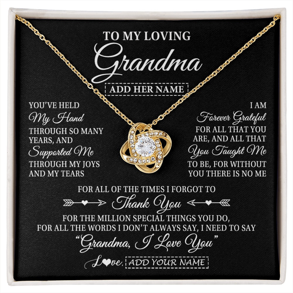 Love Knot Necklace 18K Yellow Gold Finish | 1 | Personalized To My Loving Grandma Necklace From Granddaughter You've Help My Hand Grandma Gift From Grandson Grandma Birthday Mothers Day Gift Box Message Card | https://siriusteestore.