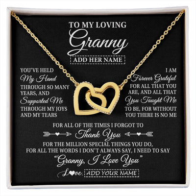 Interlocking Hearts Necklace 18K Yellow Gold Finish | 1 | Personalized To My Loving Granny Necklace From Granddaughter You've Help My Hand Granny Gift From Grandson Granny Birthday Mothers Day Gift Box Message Card | https://siriusteestore.