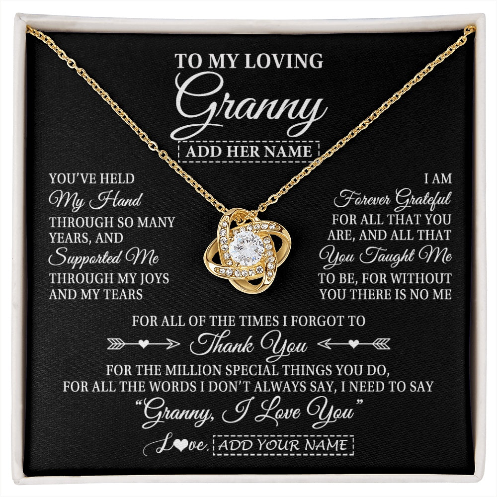Love Knot Necklace 18K Yellow Gold Finish | 1 | Personalized To My Loving Granny Necklace From Granddaughter You've Help My Hand Granny Gift From Grandson Granny Birthday Mothers Day Gift Box Message Card | https://siriusteestore.