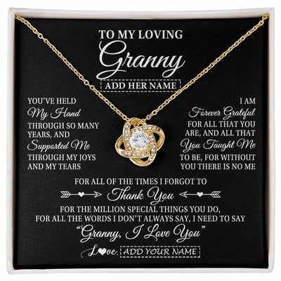 Love Knot Necklace 18K Yellow Gold Finish | 1 | Personalized To My Loving Granny Necklace From Granddaughter You've Help My Hand Granny Gift From Grandson Granny Birthday Mothers Day Gift Box Message Card | https://siriusteestore.