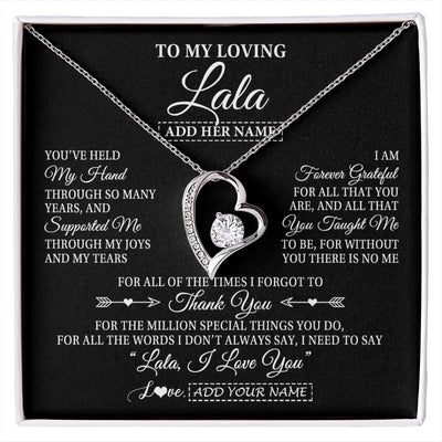 Forever Love Necklace 14K White Gold Finish | 1 | Personalized To My Loving Lala Necklace From Granddaughter You've Help My Hand Lala Gift From Grandson Lala Birthday Mothers Day Custom Gift Box Message Card | https://siriusteestore.
