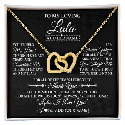 Interlocking Hearts Necklace 18K Yellow Gold Finish | 1 | Personalized To My Loving Lala Necklace From Granddaughter You've Help My Hand Lala Gift From Grandson Lala Birthday Mothers Day Custom Gift Box Message Card | https://siriusteestore.