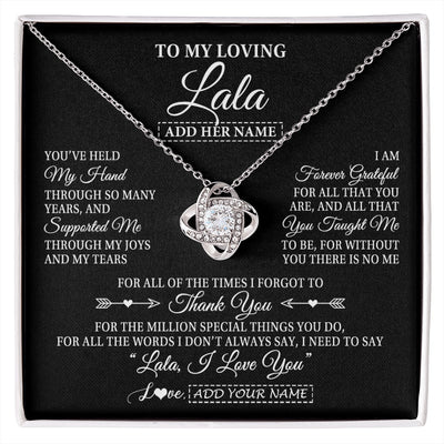 Love Knot Necklace 14K White Gold Finish | 1 | Personalized To My Loving Lala Necklace From Granddaughter You've Help My Hand Lala Gift From Grandson Lala Birthday Mothers Day Custom Gift Box Message Card | https://siriusteestore.