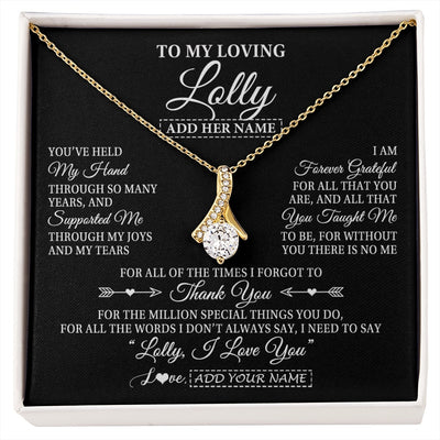 Alluring Beauty Necklace 18K Yellow Gold Finish | 1 | Personalized To My Loving Lolly Necklace From Granddaughter You've Help My Hand Lolly Gift From Grandson Lolly Birthday Mothers Day Gift Box Message Card | https://siriusteestore.