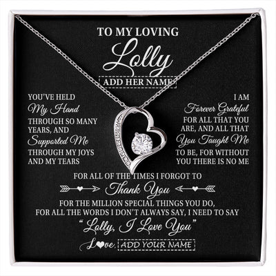 Forever Love Necklace 14K White Gold Finish | 1 | Personalized To My Loving Lolly Necklace From Granddaughter You've Help My Hand Lolly Gift From Grandson Lolly Birthday Mothers Day Gift Box Message Card | https://siriusteestore.