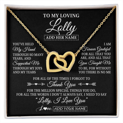 Interlocking Hearts Necklace 18K Yellow Gold Finish | 1 | Personalized To My Loving Lolly Necklace From Granddaughter You've Help My Hand Lolly Gift From Grandson Lolly Birthday Mothers Day Gift Box Message Card | https://siriusteestore.