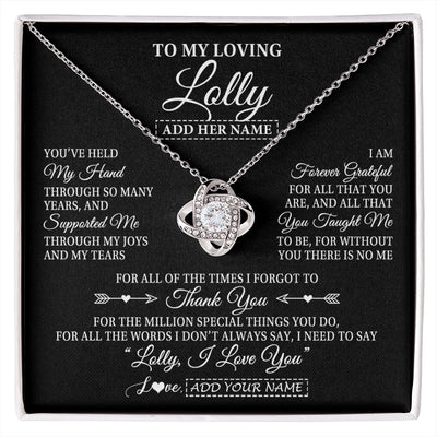 Love Knot Necklace 14K White Gold Finish | 1 | Personalized To My Loving Lolly Necklace From Granddaughter You've Help My Hand Lolly Gift From Grandson Lolly Birthday Mothers Day Gift Box Message Card | https://siriusteestore.