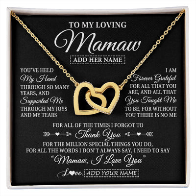 Interlocking Hearts Necklace 18K Yellow Gold Finish | 1 | Personalized To My Loving Mamaw Necklace From Granddaughter You've Help My Hand Mamaw Gift From Grandson Mamaw Birthday Mothers Day Gift Box Message Card | https://siriusteestore.