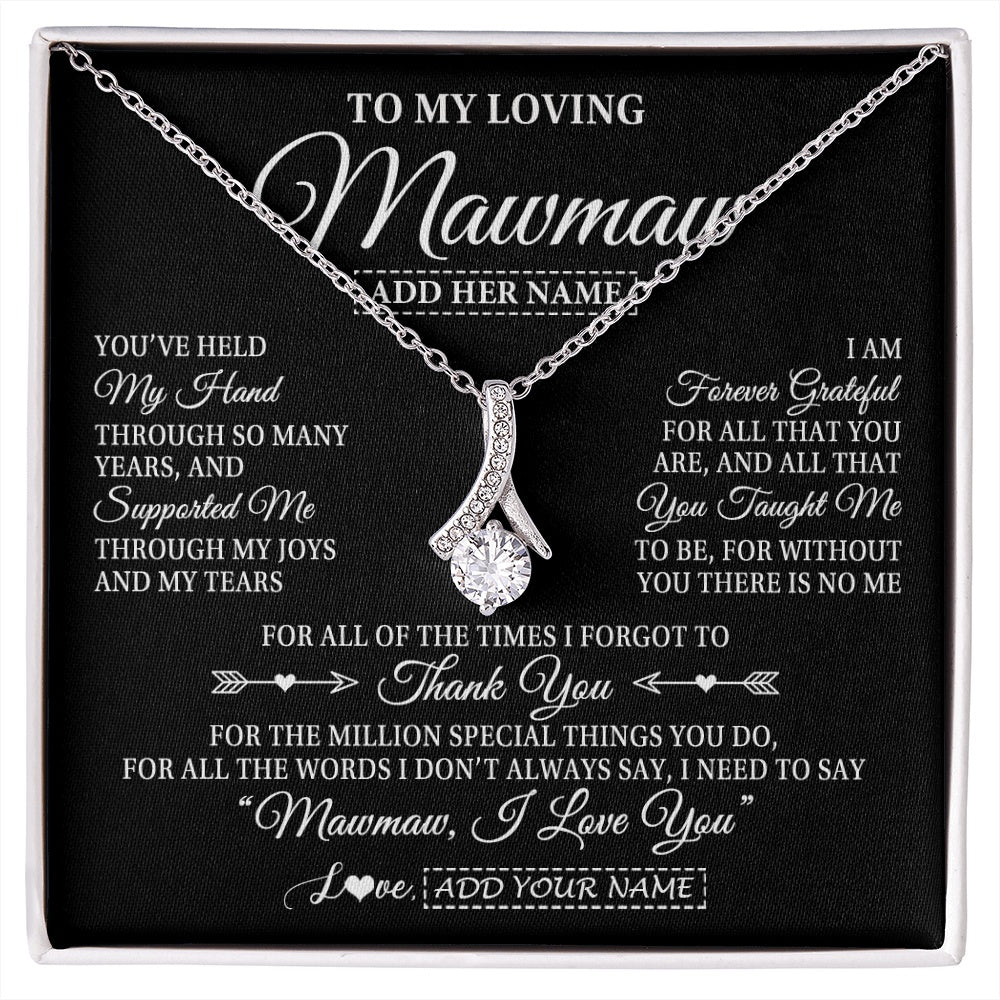 Alluring Beauty Necklace 14K White Gold Finish | 1 | Personalized To My Loving Mawmaw Necklace From Granddaughter You've Help My Hand Mawmaw Gift From Grandson Mawmaw Birthday Mothers Day Gift Box Message Card | https://siriusteestore.