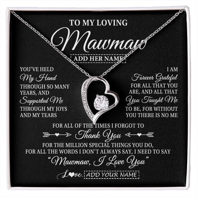 Forever Love Necklace 14K White Gold Finish | 1 | Personalized To My Loving Mawmaw Necklace From Granddaughter You've Help My Hand Mawmaw Gift From Grandson Mawmaw Birthday Mothers Day Gift Box Message Card | https://siriusteestore.