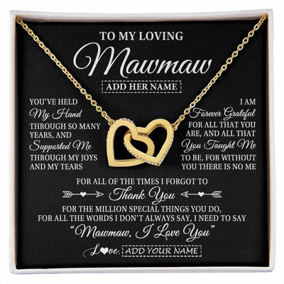 Interlocking Hearts Necklace 18K Yellow Gold Finish | 1 | Personalized To My Loving Mawmaw Necklace From Granddaughter You've Help My Hand Mawmaw Gift From Grandson Mawmaw Birthday Mothers Day Gift Box Message Card | https://siriusteestore.