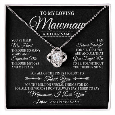 Love Knot Necklace 14K White Gold Finish | 1 | Personalized To My Loving Mawmaw Necklace From Granddaughter You've Help My Hand Mawmaw Gift From Grandson Mawmaw Birthday Mothers Day Gift Box Message Card | https://siriusteestore.
