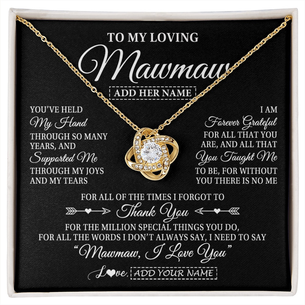 Love Knot Necklace 18K Yellow Gold Finish | 1 | Personalized To My Loving Mawmaw Necklace From Granddaughter You've Help My Hand Mawmaw Gift From Grandson Mawmaw Birthday Mothers Day Gift Box Message Card | https://siriusteestore.