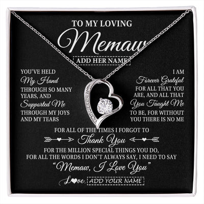 Forever Love Necklace 14K White Gold Finish | 1 | Personalized To My Loving Memaw Necklace From Granddaughter You've Help My Hand Memaw Gift From Grandson Memaw Birthday Mothers Day Gift Box Message Card | https://siriusteestore.