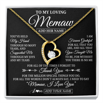 Forever Love Necklace 18K Yellow Gold Finish | 1 | Personalized To My Loving Memaw Necklace From Granddaughter You've Help My Hand Memaw Gift From Grandson Memaw Birthday Mothers Day Gift Box Message Card | https://siriusteestore.
