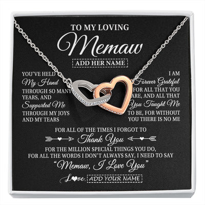Interlocking Hearts Necklace Stainless Steel & Rose Gold Finish | 1 | Personalized To My Loving Memaw Necklace From Granddaughter You've Help My Hand Memaw Gift From Grandson Memaw Birthday Mothers Day Gift Box Message Card | https://siriusteestore.